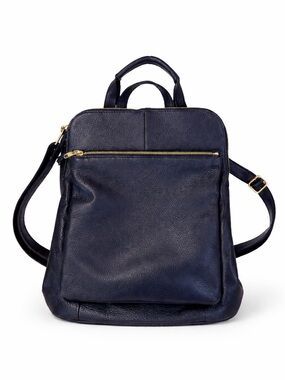 L. Credi Navy Blue Genuine Leather Backpack Made in Italy Pebbled Leather Bag